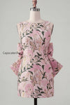 floral-pink-green-tight-boat-neck-short-homecoming-dress-with-bow