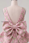 floral-pink-green-tight-boat-neck-short-homecoming-dress-with-bow