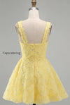 light-yellow-floral-a-line-beaded-bubble-short-homecoming-dress