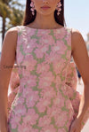 floral-pink-green-tight-boat-neck-short-homecoming-dress-with-bow