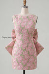 floral-pink-green-tight-boat-neck-short-homecoming-dress-with-bow