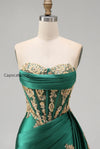 strapless-corset-ruched-short-sparkly-dark-green-appliqued-homecoming-dress-with-ruffles