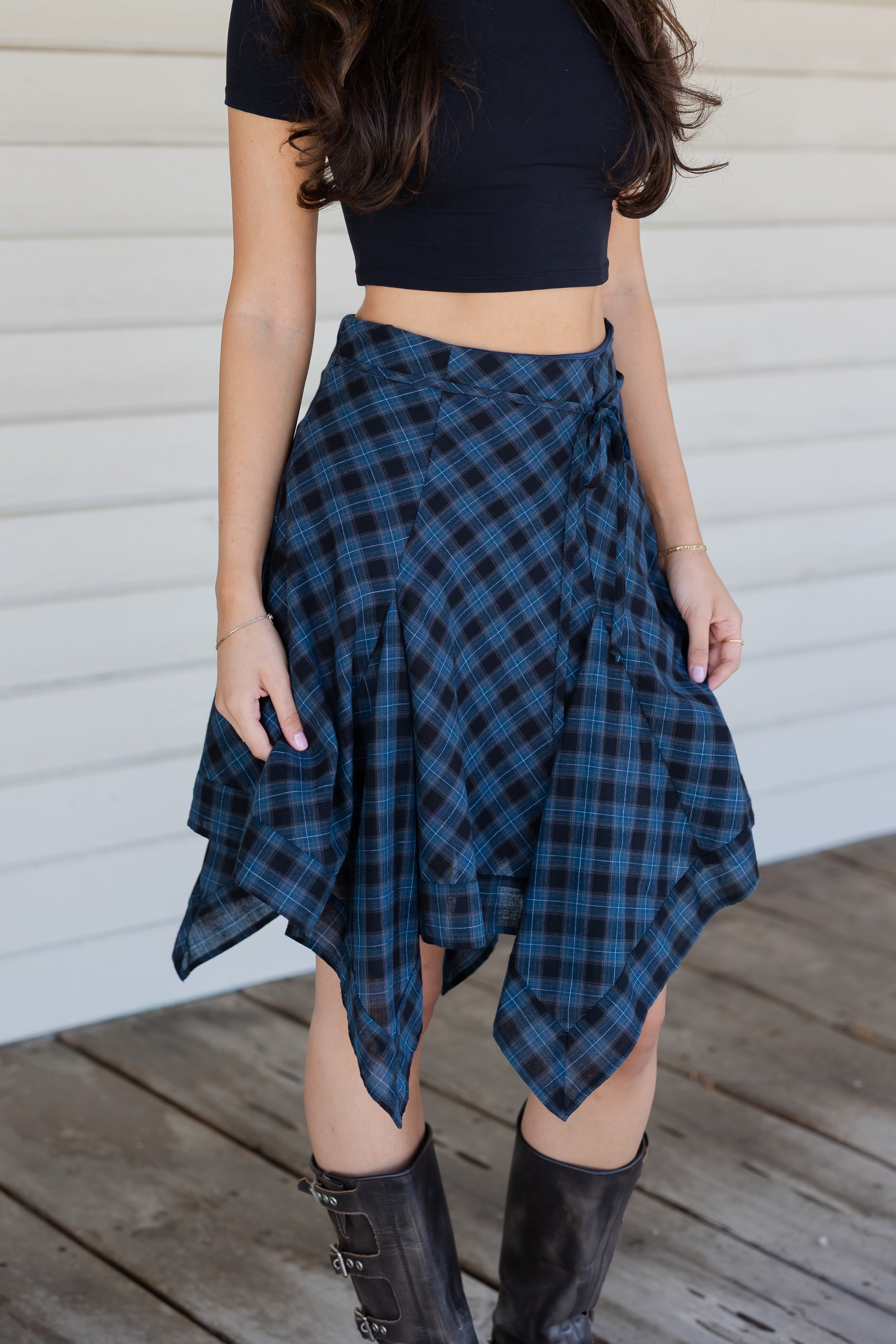 Plaid Handkerchief Hem Skirt