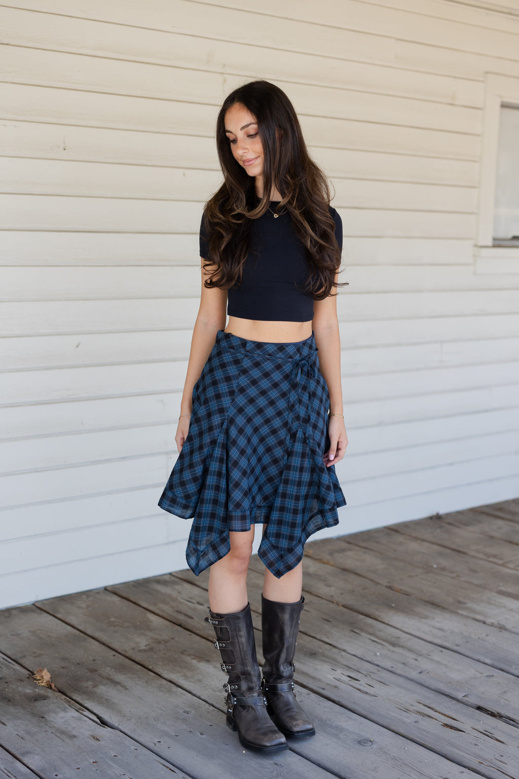 Plaid Handkerchief Hem Skirt
