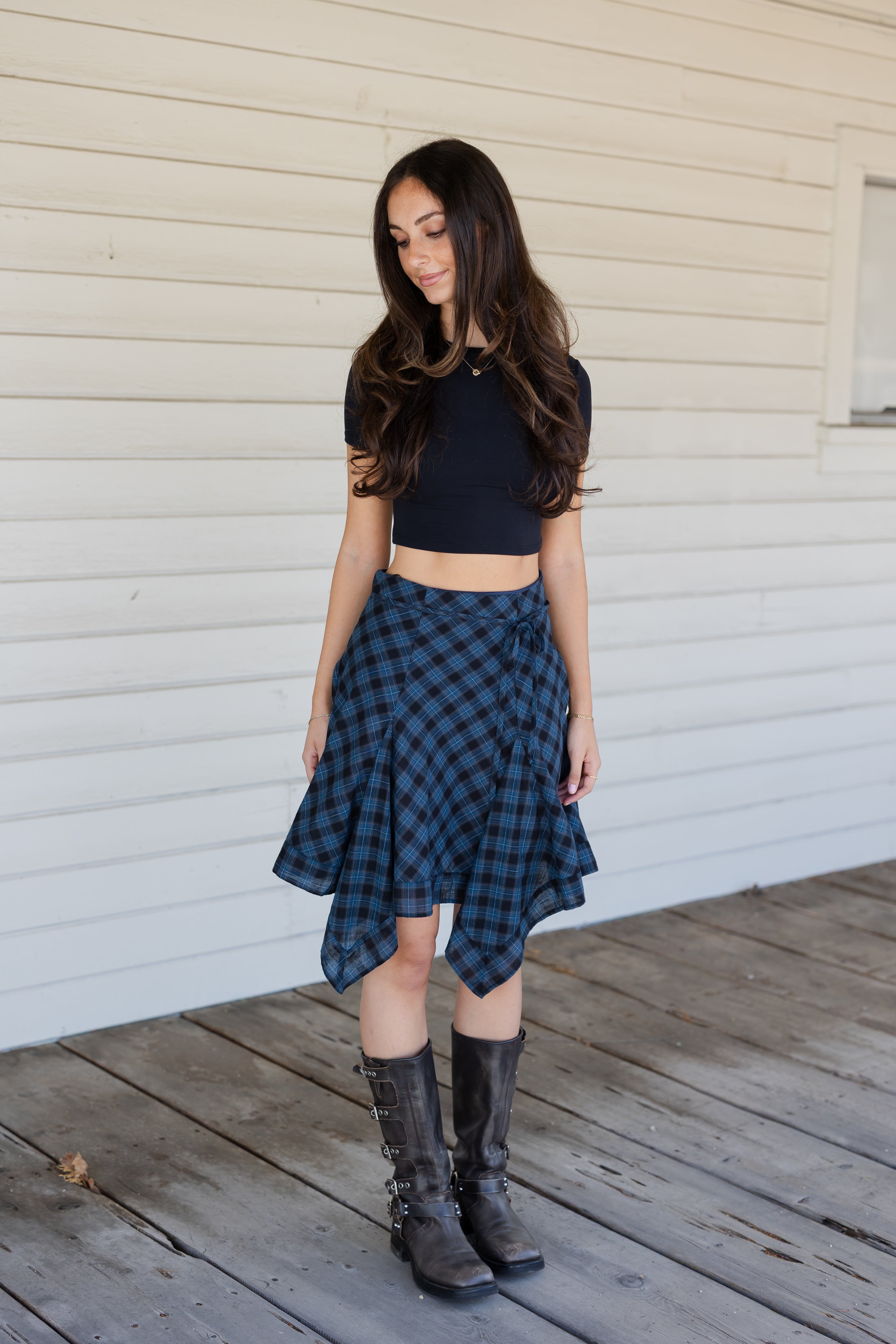 Plaid Handkerchief Hem Skirt