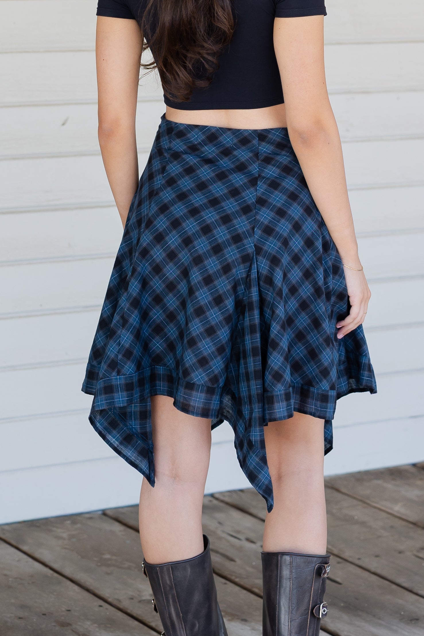 Plaid Handkerchief Hem Skirt