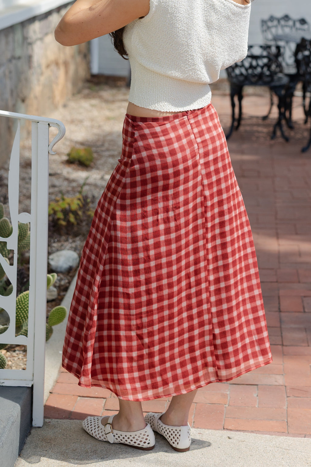 Plaid Slit Midi Skirt