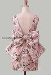 floral-pink-green-tight-boat-neck-short-homecoming-dress-with-bow