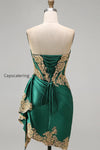 strapless-corset-ruched-short-sparkly-dark-green-appliqued-homecoming-dress-with-ruffles