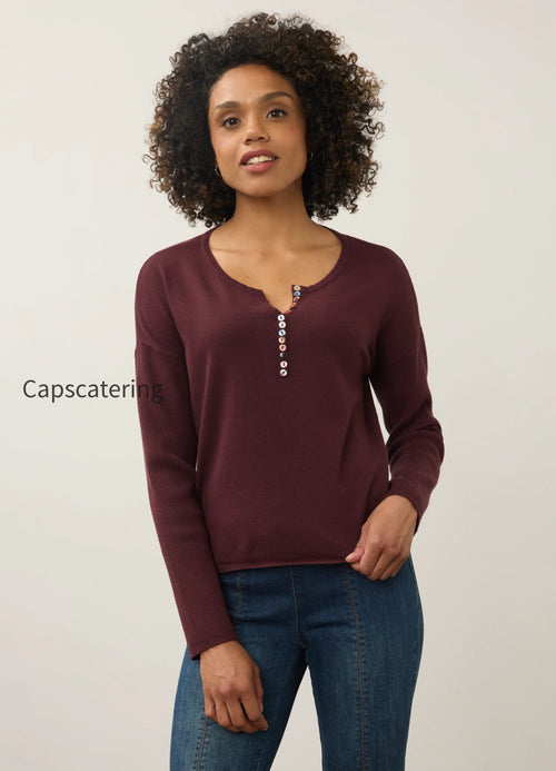Notch Neck Rib Sleeve Sweater, Fig