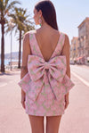 floral-pink-green-tight-boat-neck-short-homecoming-dress-with-bow