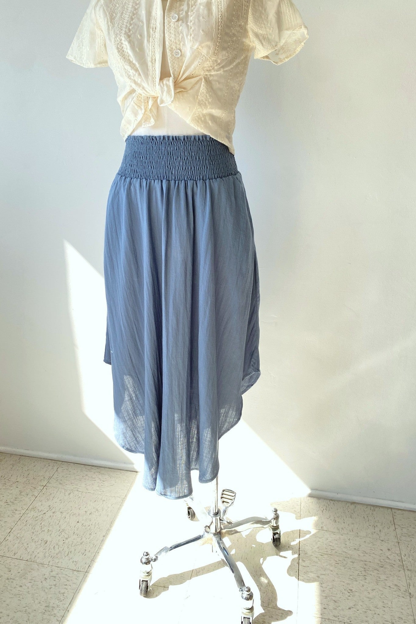 Smocked Waist Flowy Midi Skirt
