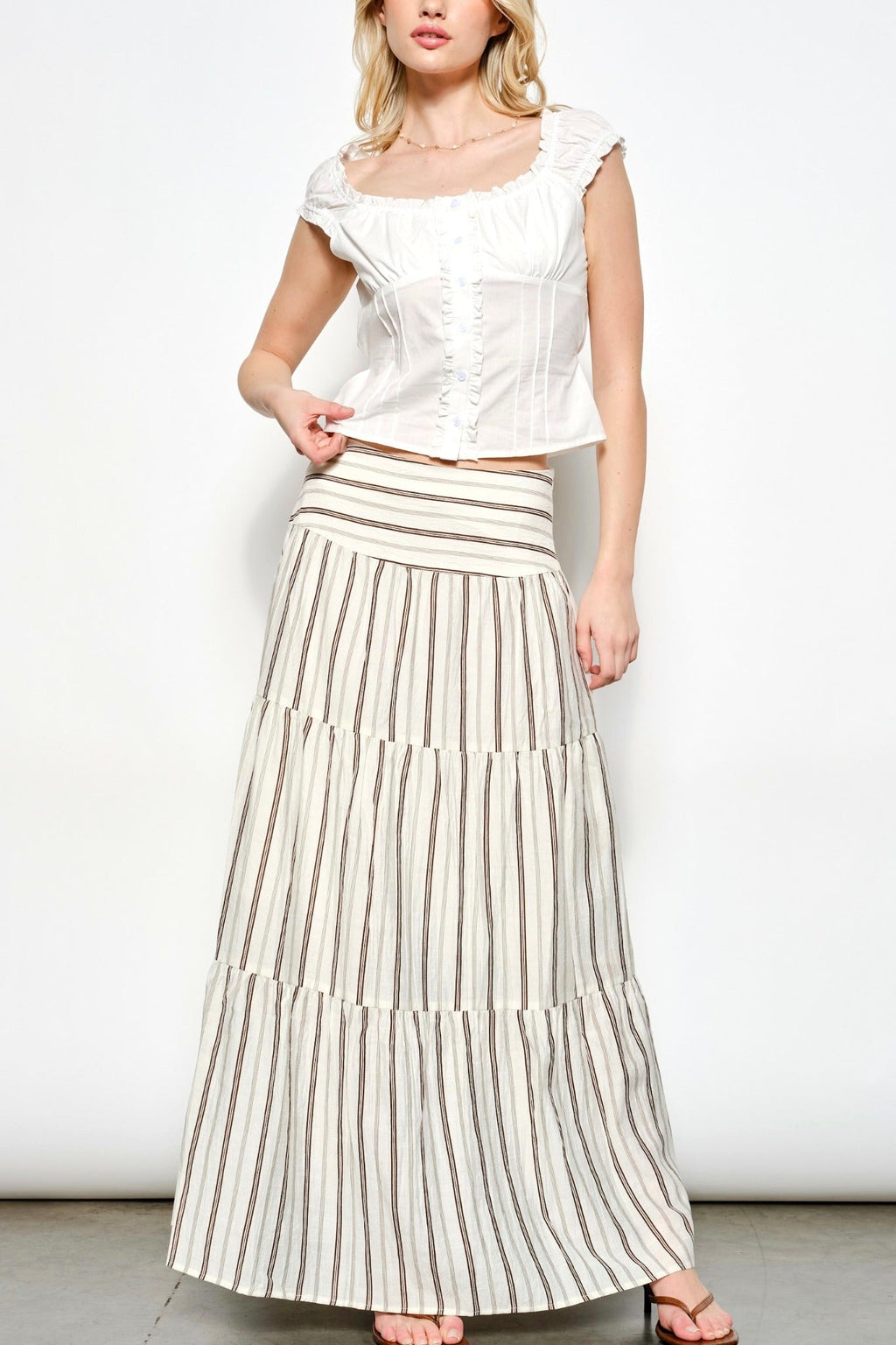Striped Tiered Maxi Skirt