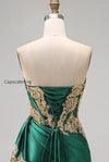 strapless-corset-ruched-short-sparkly-dark-green-appliqued-homecoming-dress-with-ruffles