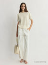 Textured Banana Linen Breathable Knit Tee - Relaxed Luxury Crewneck Summer Top