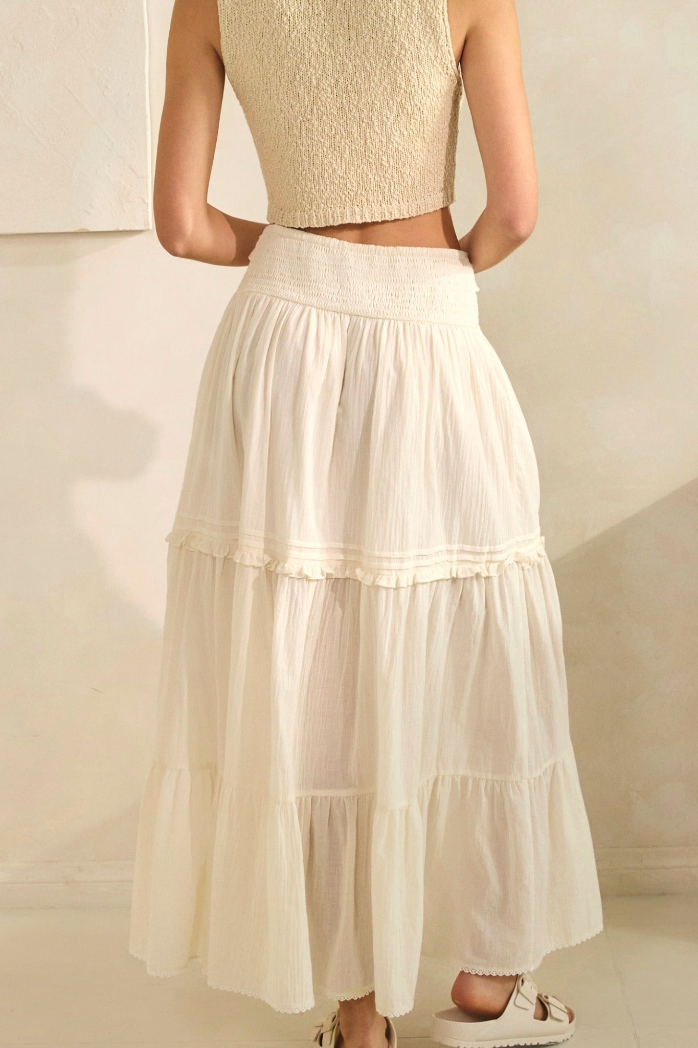 Tiered Lace Trim Maxi Skirt
