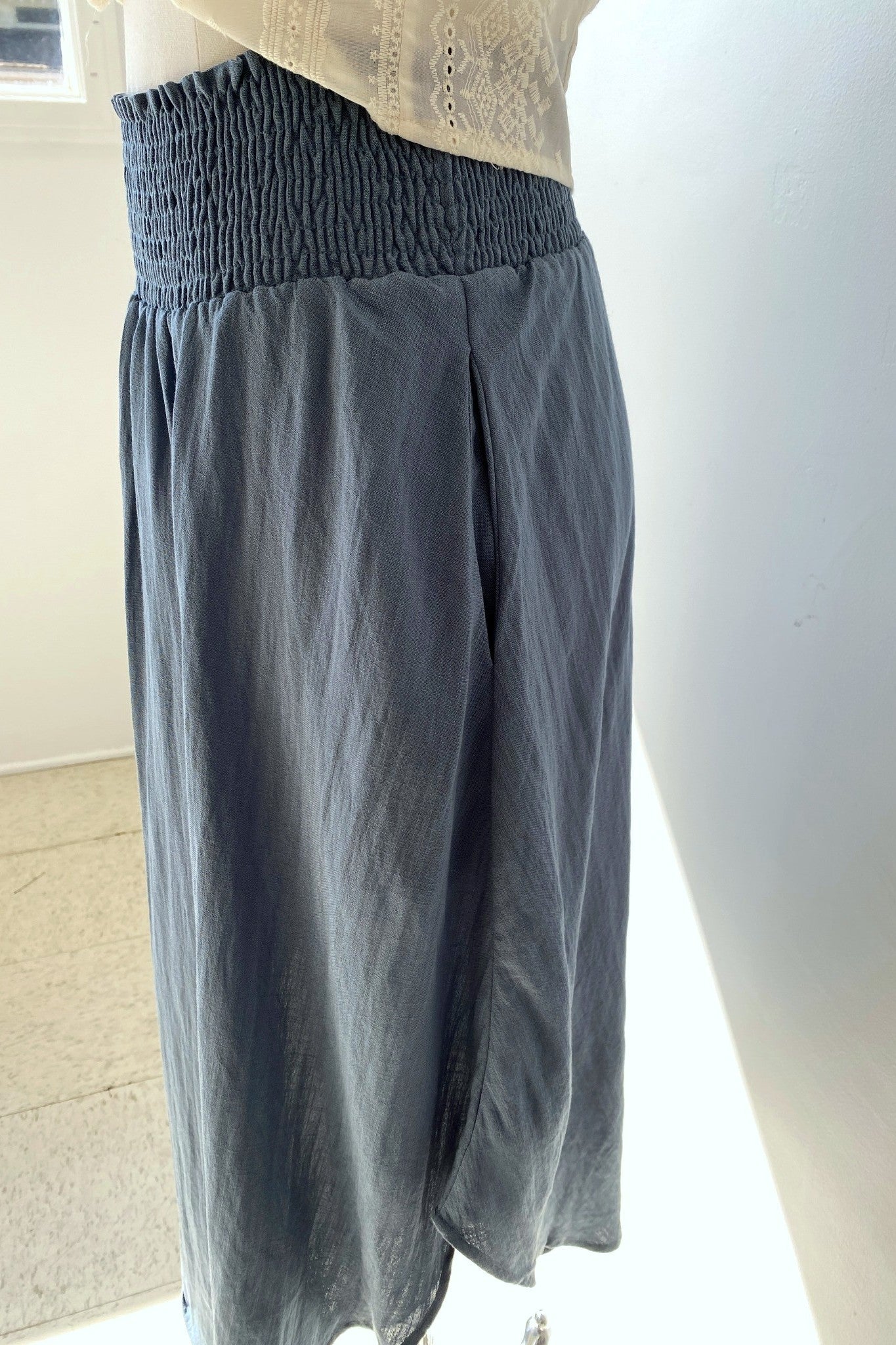 Smocked Waist Flowy Midi Skirt