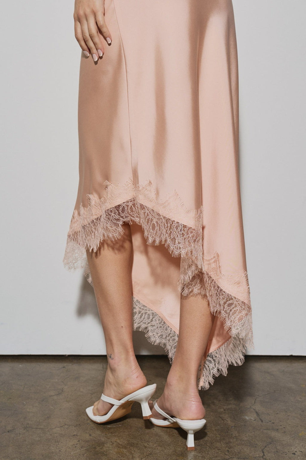 Asymmetrical Satin Lace Midi Skirt