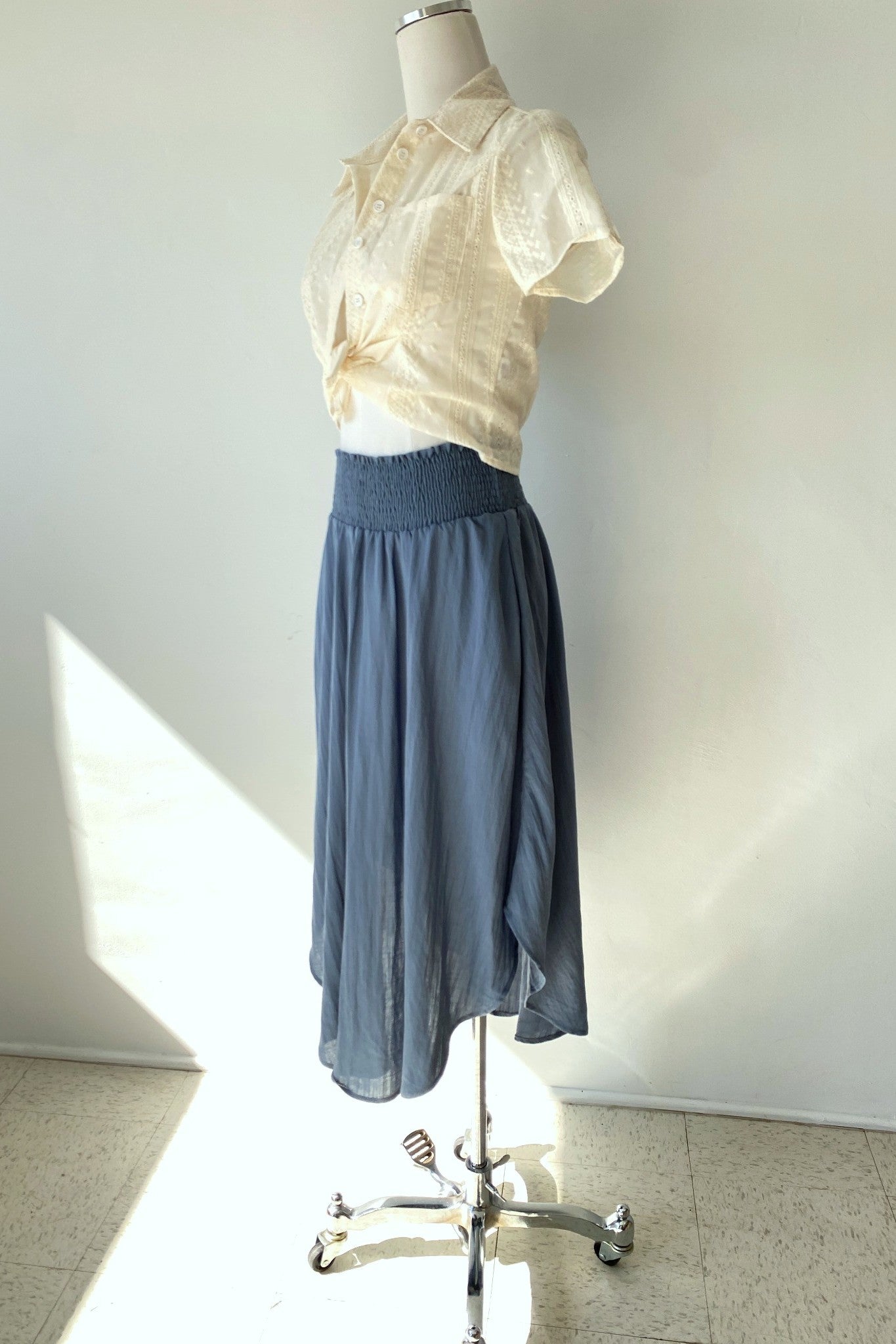 Smocked Waist Flowy Midi Skirt